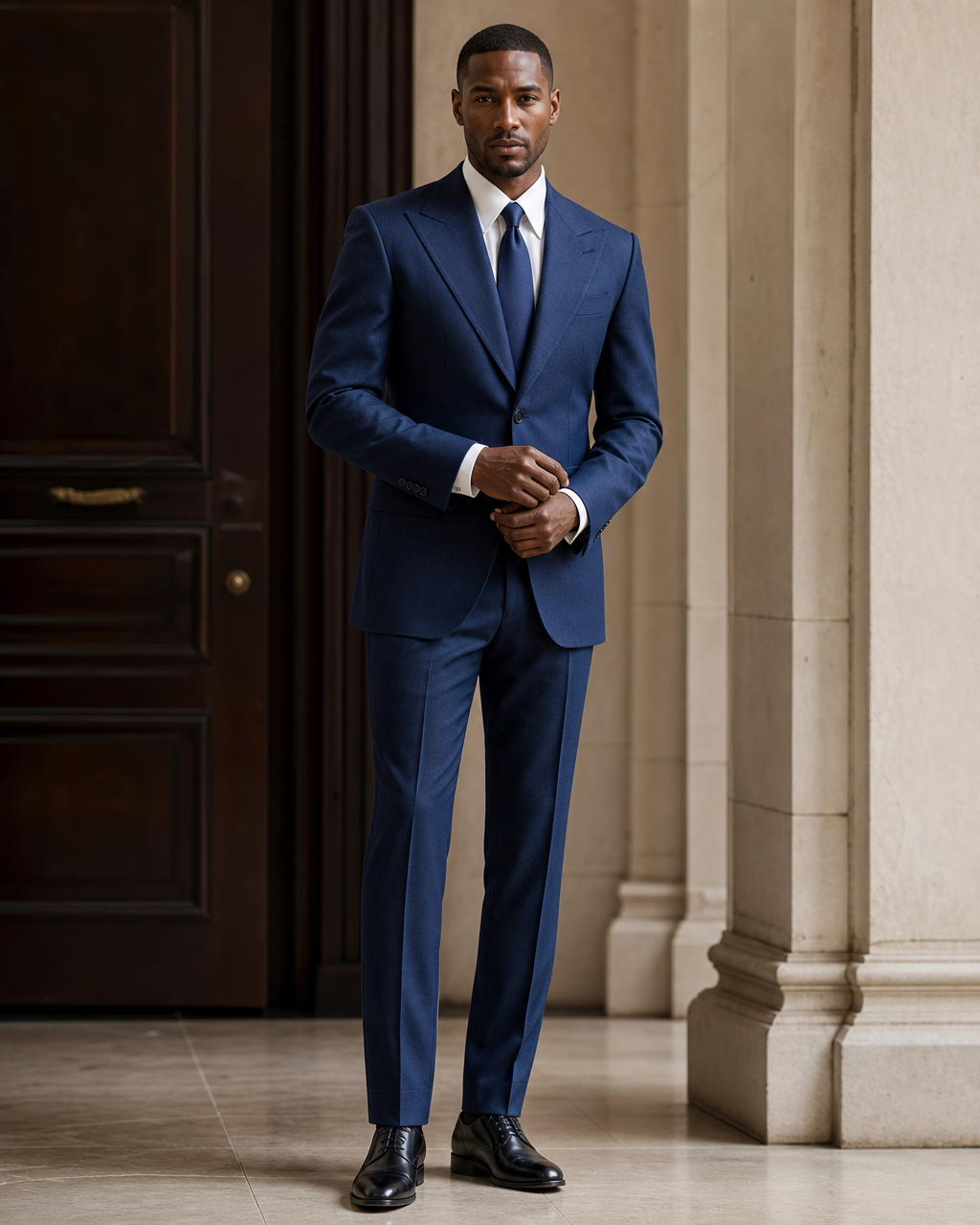 Blue Wool Winter Suit - Custom Made to Measure front view