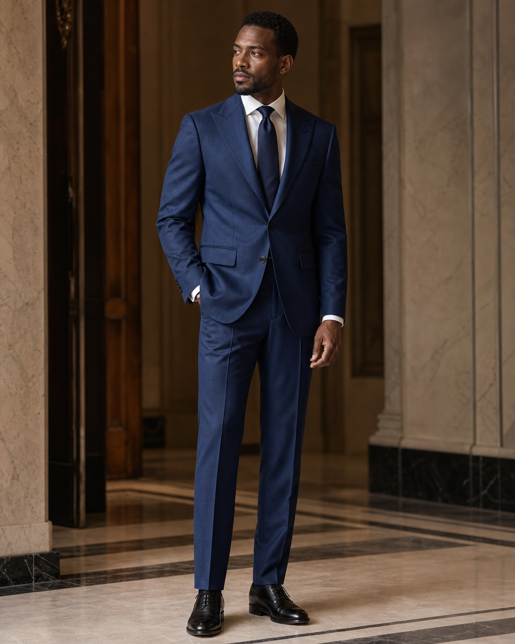 Blue Wool Winter Suit - Custom Made to Measure side back view