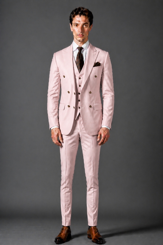 Blush Pink Silk Blend Double Breasted Suit — Custom Made to Measure
