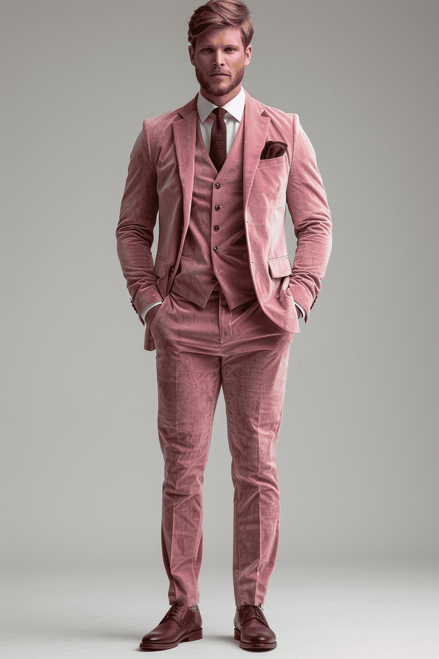 Blush Pink Velvet Prom Suit — Custom Made to Measure
