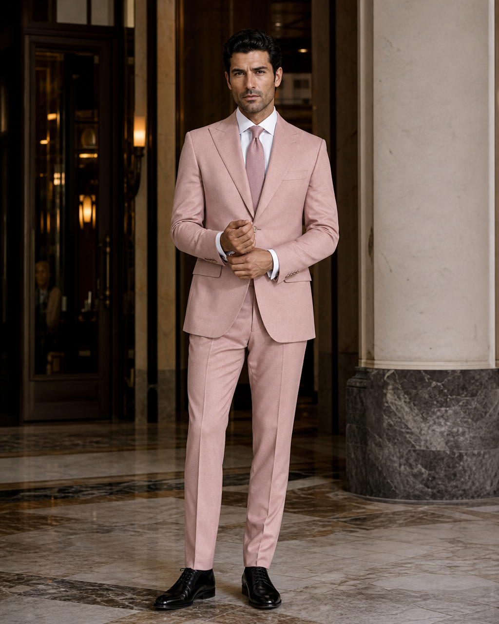 Blush Pink Cashmere Blend Winter Suit - Custom Made to Measure front view