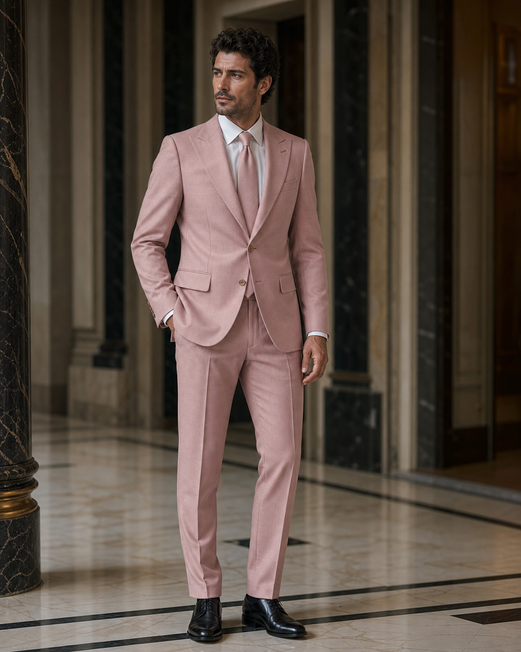 Blush Pink Cashmere Blend Winter Suit - Custom Made to Measure side back view