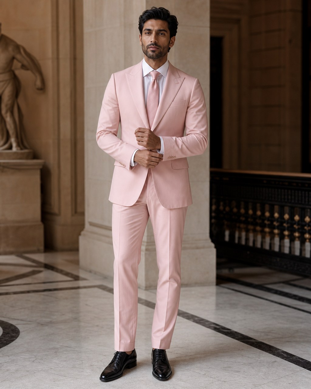 Blush Pink Cotton Beach Wedding Suit - Custom Made to Measure front view