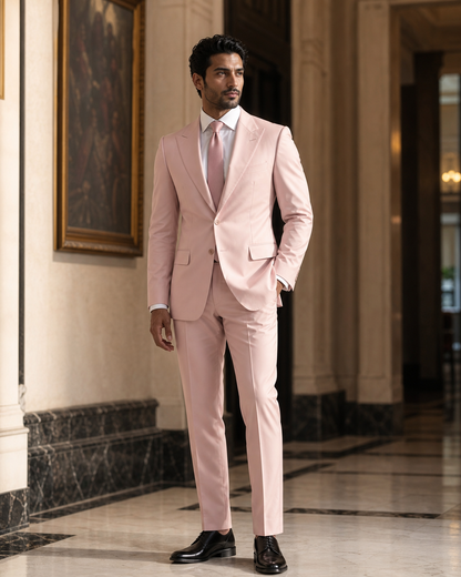 Blush Pink Cotton Beach Wedding Suit - Custom Made to Measure side back view