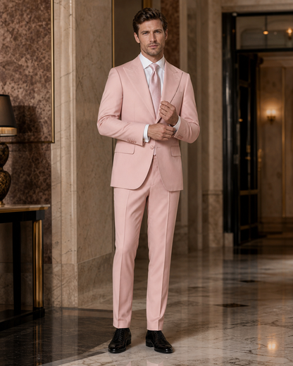 Blush Pink Cotton Outdoor Wedding Suit - Custom Made to Measure front view