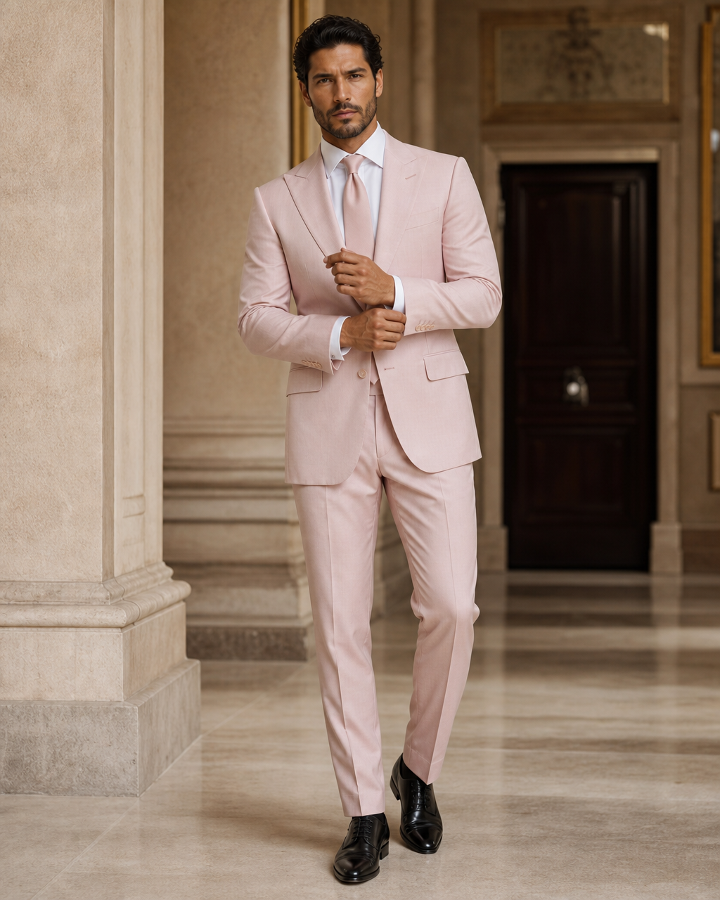 Blush Pink Cotton Summer Suit - Custom Made to Measure front view
