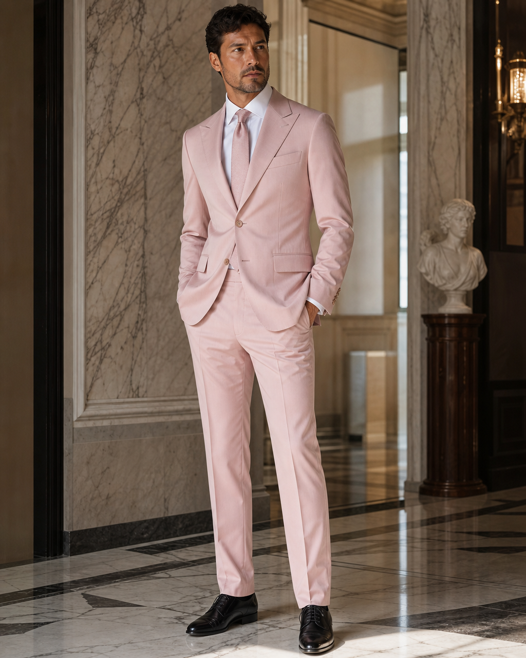 Blush Pink Cotton Summer Suit - Custom Made to Measure side back view