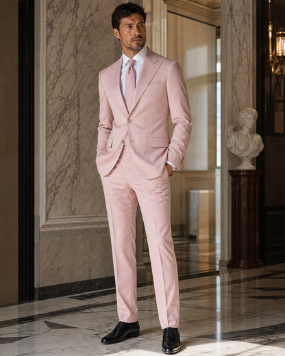 Blush Pink Cotton Summer Suit - Custom Made to Measure side back view