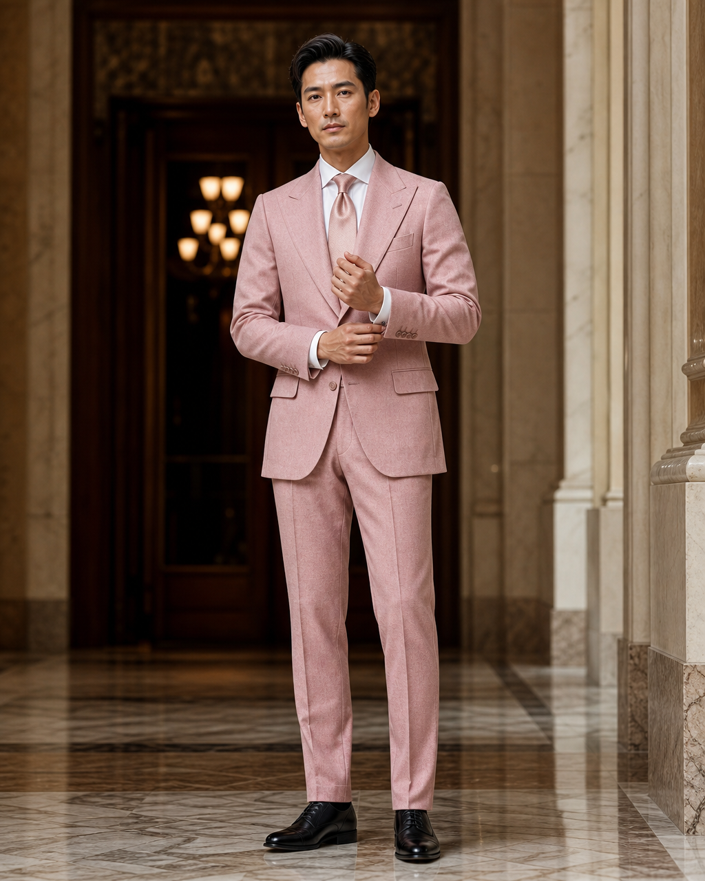 Blush Pink Flannel Winter Suit - Custom Made to Measure front view