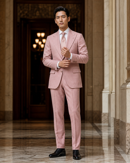Blush Pink Flannel Winter Suit - Custom Made to Measure front view