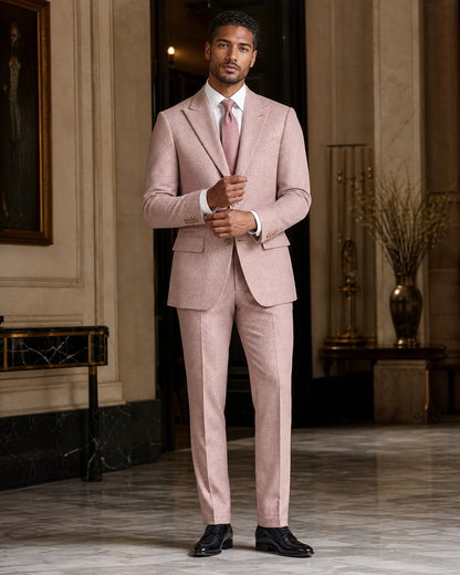 Blush Pink Herringbone Winter Suit - Custom Made to Measure front view