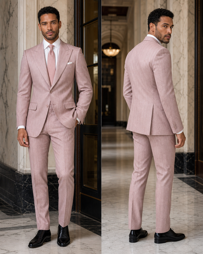 Blush Pink Herringbone Winter Suit - Custom Made to Measure side back view