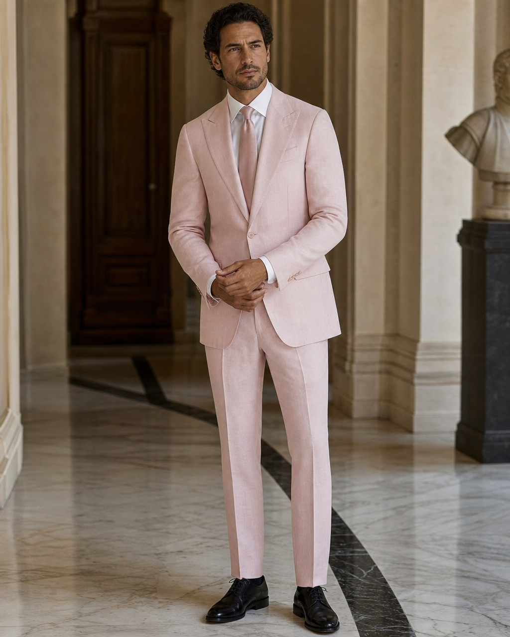 Blush Pink Linen Beach Wedding Suit - Custom Made to Measure front view