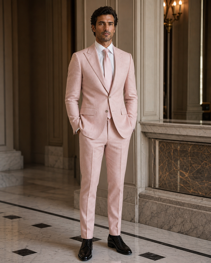 Blush Pink Linen Beach Wedding Suit - Custom Made to Measure side back view