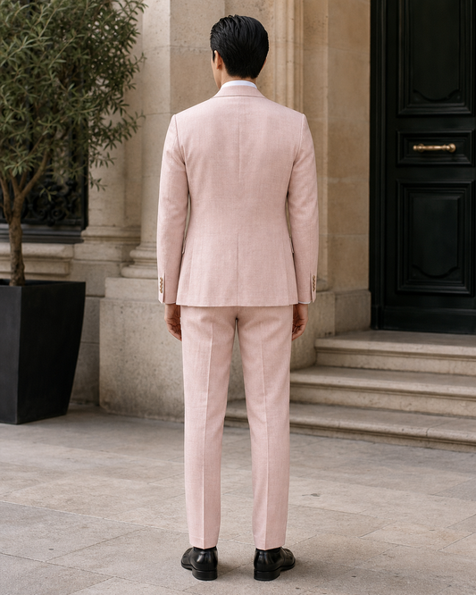 Blush Pink Linen Peak Lapel Suit - Custom Made to Measure back view