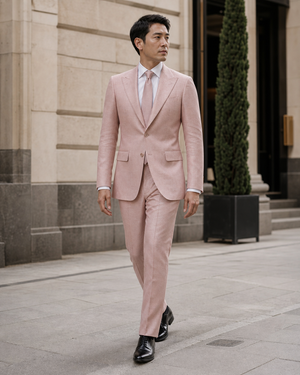 Blush Pink Linen Peak Lapel Suit — Custom Made to Measure — 1
