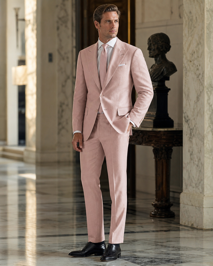Blush Pink Linen Summer Suit - Custom Made to Measure side back view
