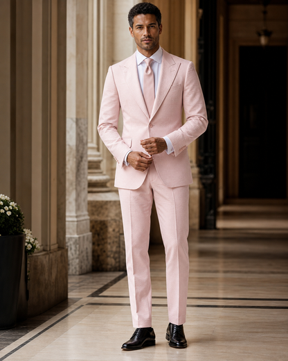 Blush Pink Seersucker Beach Wedding Suit - Custom Made to Measure front view