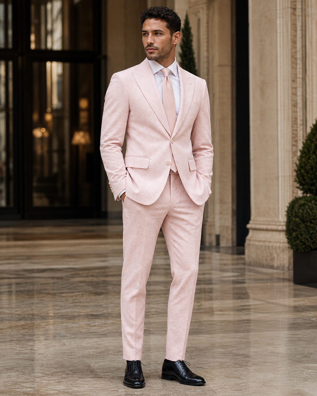 Blush Pink Seersucker Beach Wedding Suit - Custom Made to Measure side back view