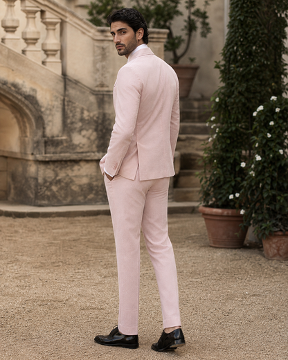 Blush Pink Seersucker Outdoor Wedding Suit — Custom Made to Measure side back view