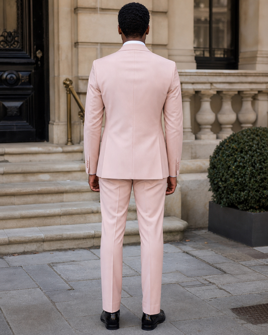 Blush Pink Silk Blend Peak Lapel Suit - Custom Made to Measure back view