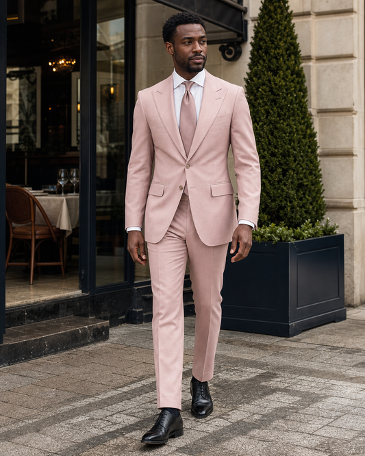 Blush Pink Silk Blend Peak Lapel Suit - Custom Made to Measure front view