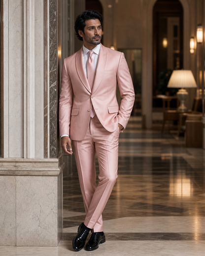 Blush Pink Silk Blend Shawl Lapel Suit - Custom Made to Measure side back view