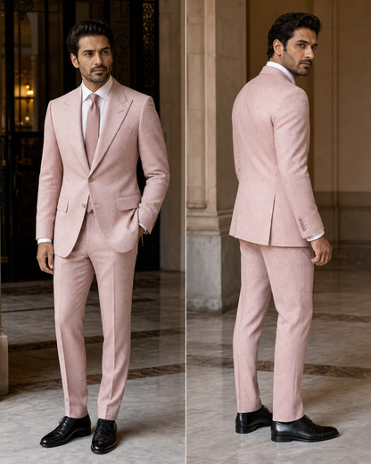 Blush Pink Tweed Winter Suit - Custom Made to Measure side back view