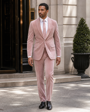 Blush Pink Velvet Shawl Lapel Suit — Custom Made to Measure — 1