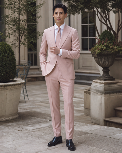 Blush Pink Wool Outdoor Wedding Suit — Custom Made to Measure front view