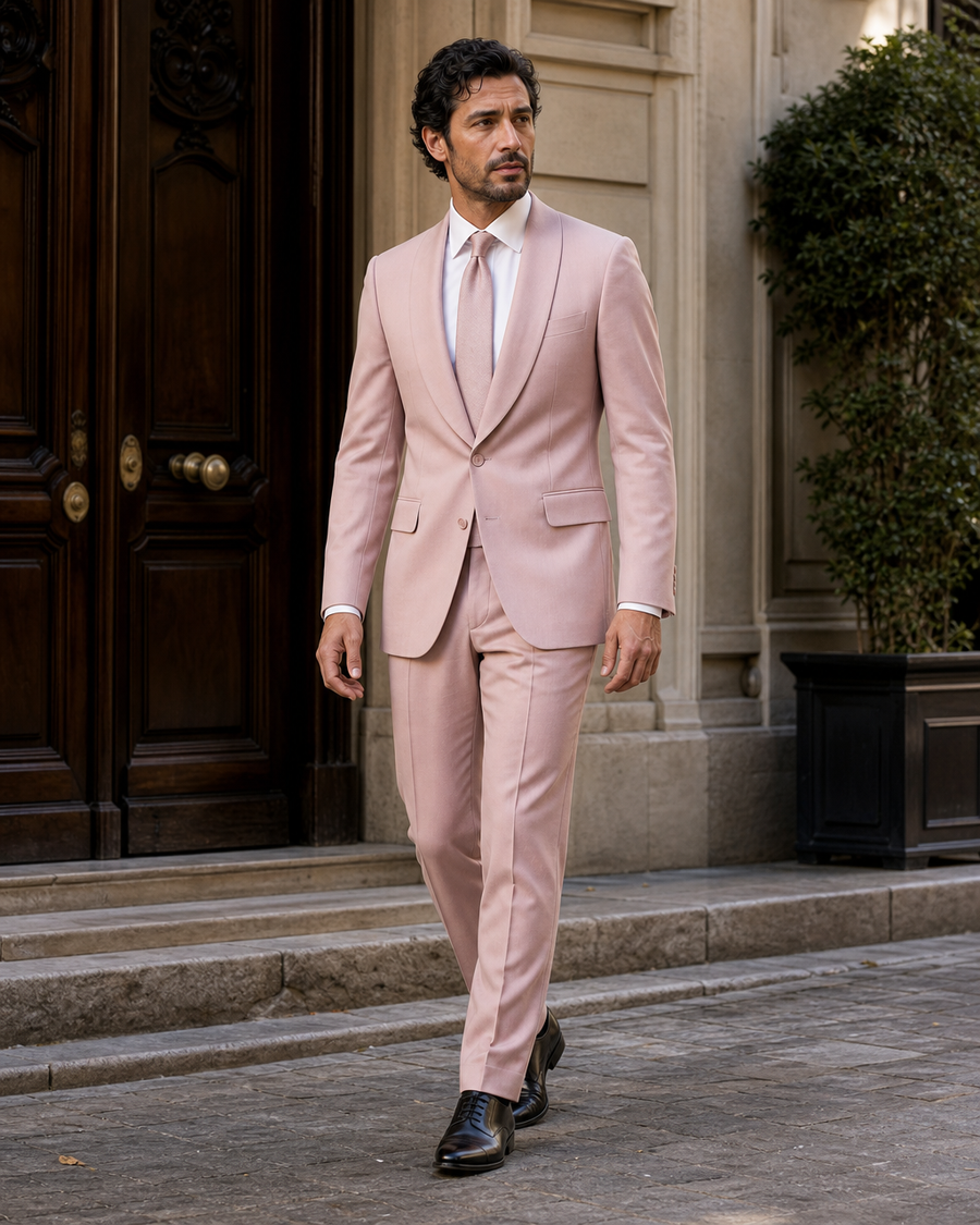 Blush Pink Wool Shawl Lapel Suit — Custom Made to Measure