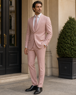 Blush Pink Wool Shawl Lapel Suit — Custom Made to Measure — 3