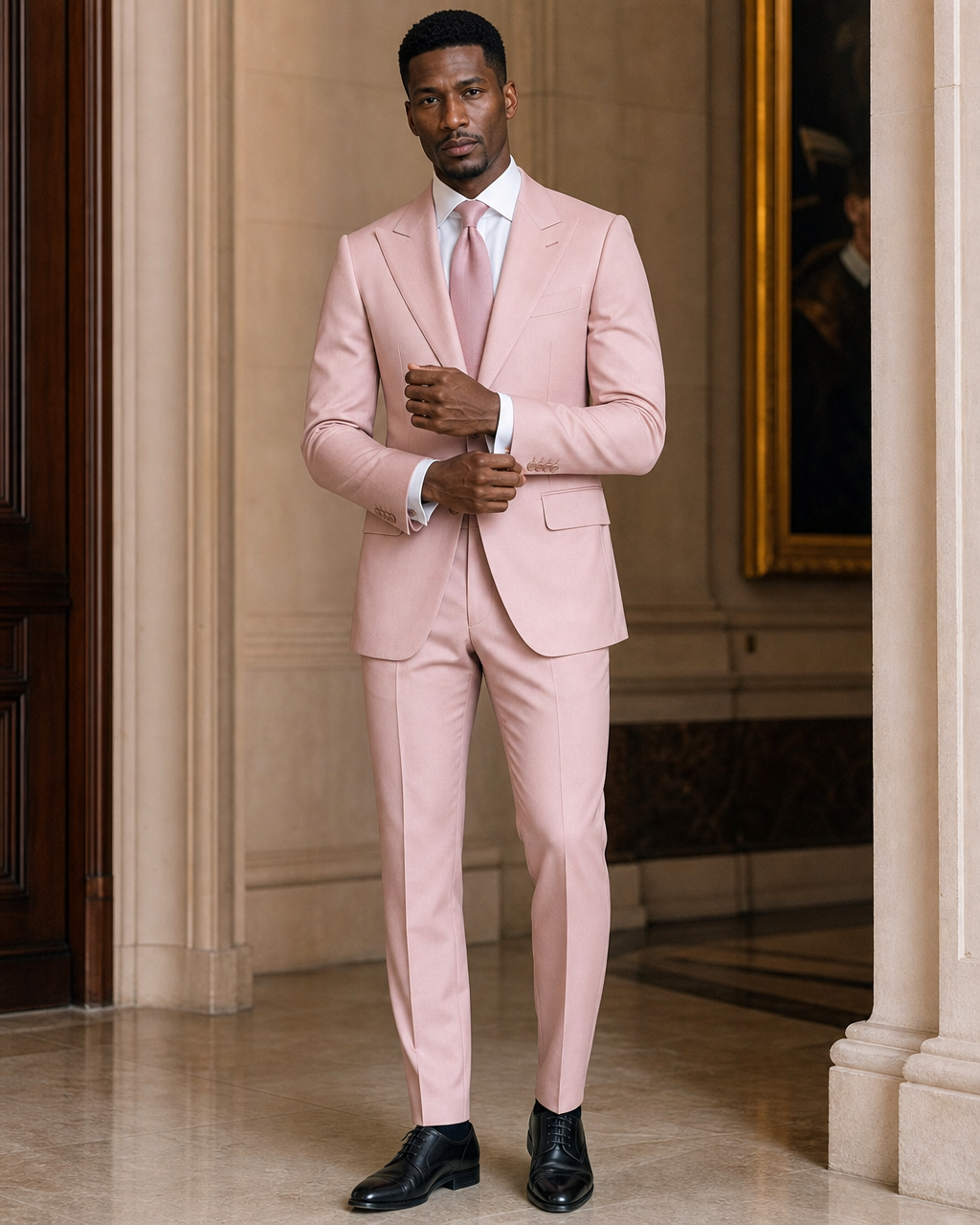 Blush Pink Wool Winter Suit - Custom Made to Measure front view