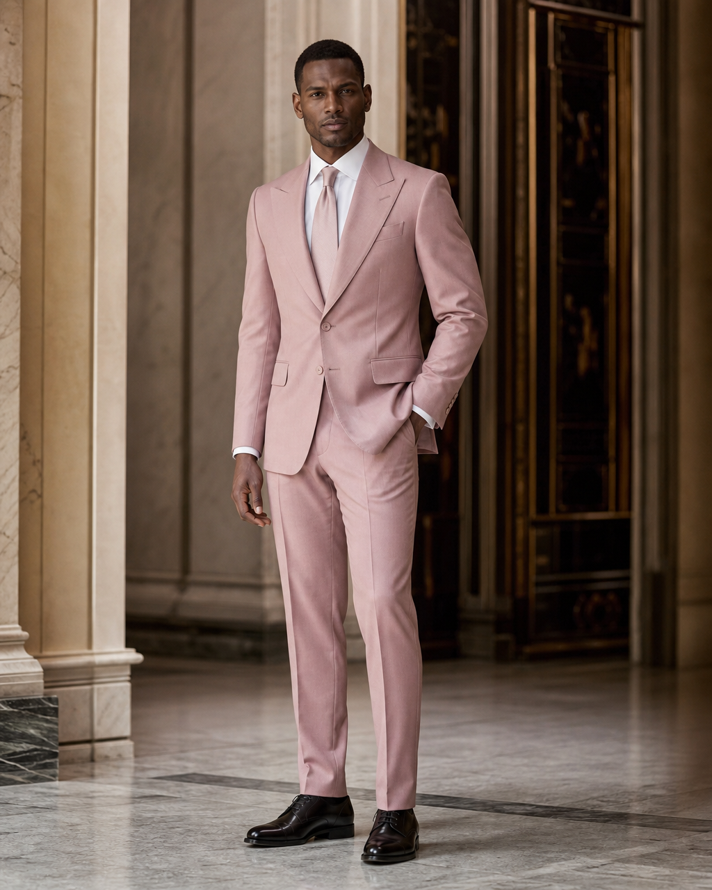 Blush Pink Wool Winter Suit - Custom Made to Measure side back view