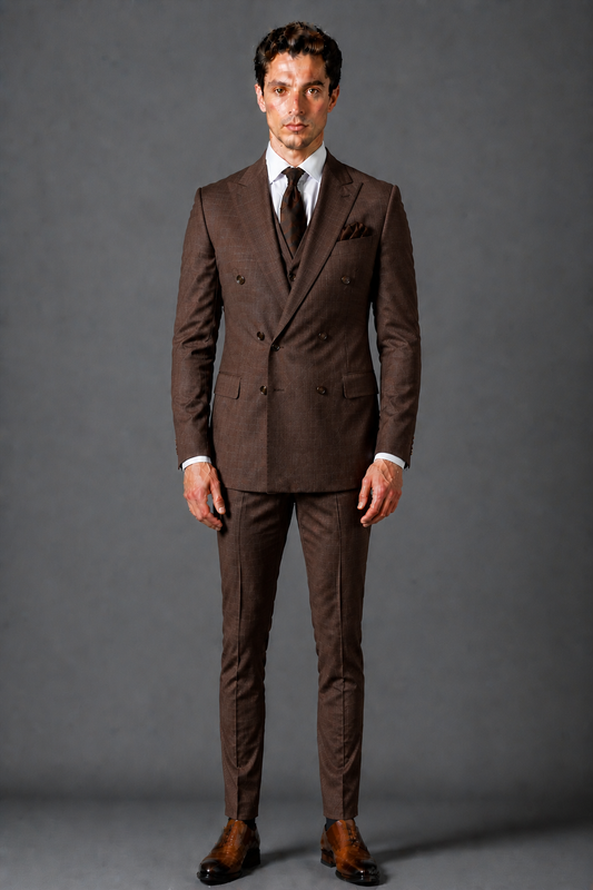 Brown Silk Blend Double Breasted Suit — Custom Made to Measure