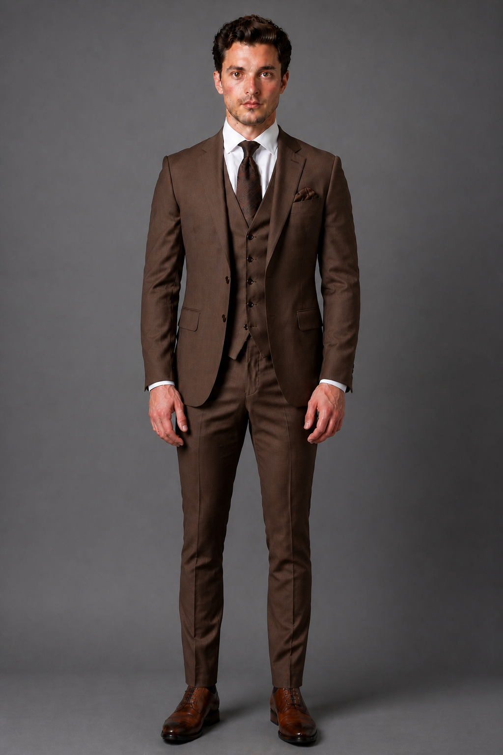 Brown Silk Blend Groomsmen Suit — Custom Made to Measure