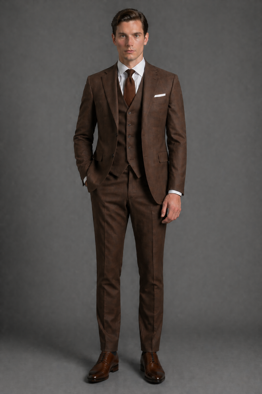 Brown Wool Slim Fit Suit — Custom Made to Measure