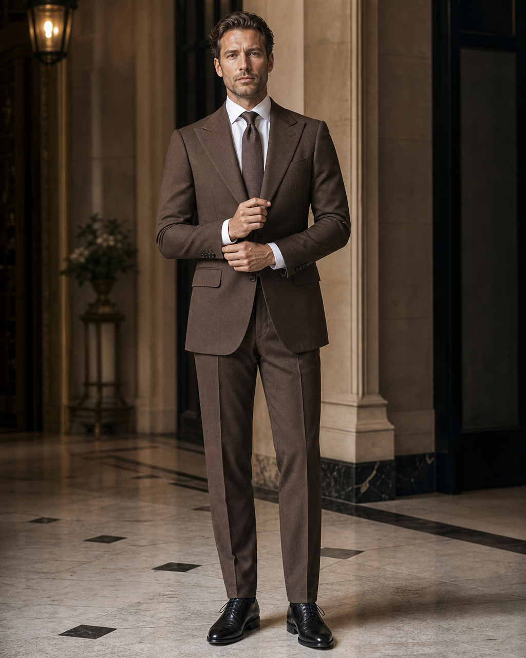 Brown Cashmere Blend Winter Suit - Custom Made to Measure front view