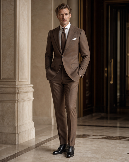 Brown Cashmere Blend Winter Suit - Custom Made to Measure side back view