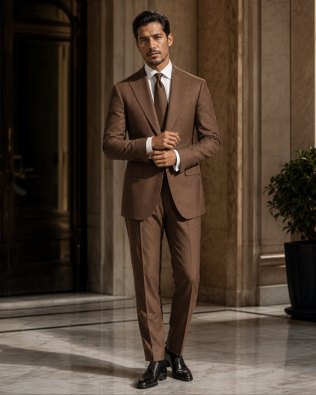 Brown Cotton Beach Wedding Suit - Custom Made to Measure front view