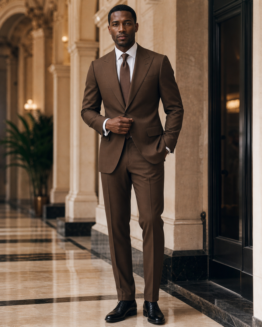 Brown Cotton Outdoor Wedding Suit — Custom Made to Measure
