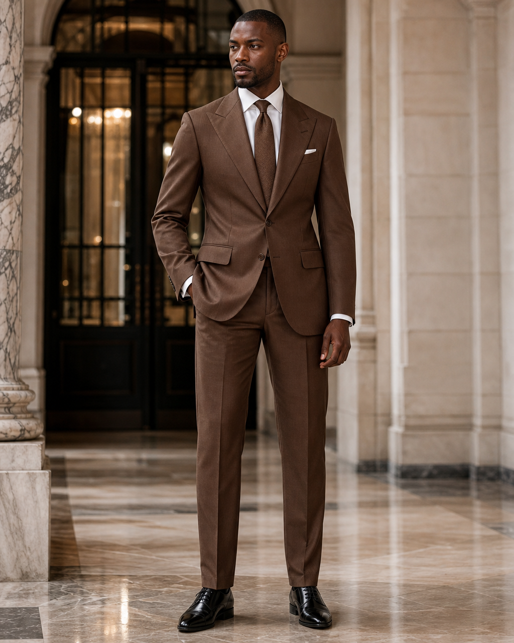 Brown Cotton Outdoor Wedding Suit - Custom Made to Measure side back view