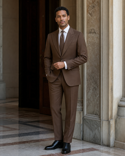 Brown Cotton Summer Suit - Custom Made to Measure front view