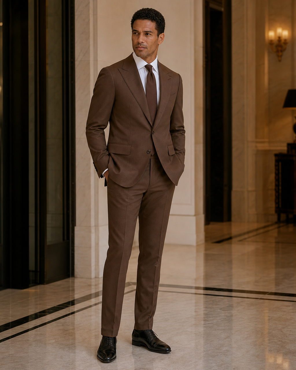 Brown Cotton Summer Suit - Custom Made to Measure side back view