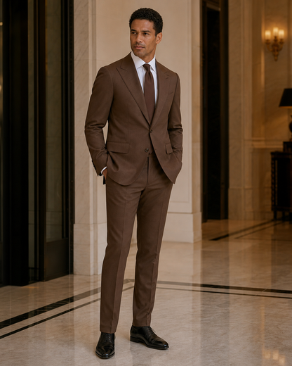 Brown Cotton Summer Suit - Custom Made to Measure side back view