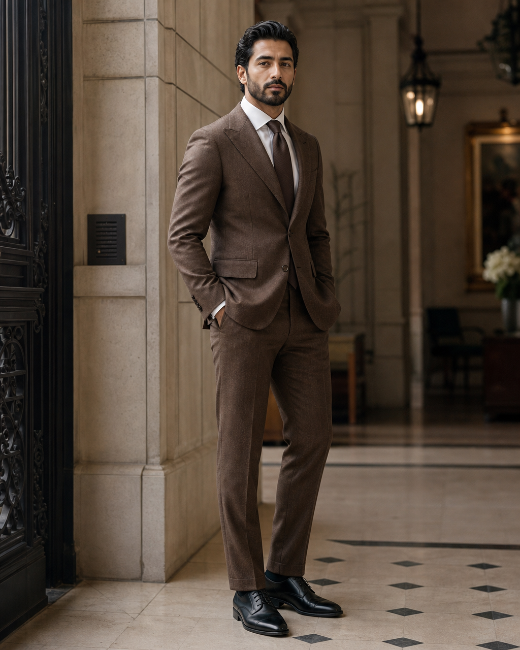 Brown Flannel Winter Suit - Custom Made to Measure side back view