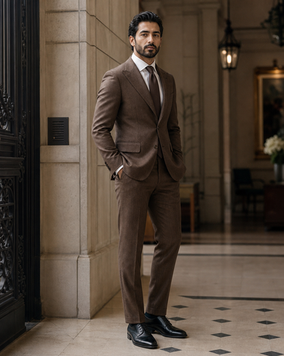 Brown Flannel Winter Suit - Custom Made to Measure side back view