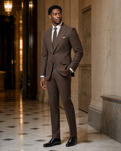 Brown Herringbone Winter Suit - Custom Made to Measure side back view