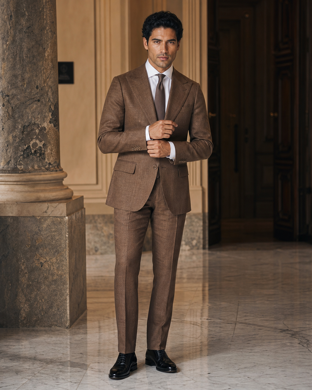 Brown Linen Outdoor Wedding Suit - Custom Made to Measure front view