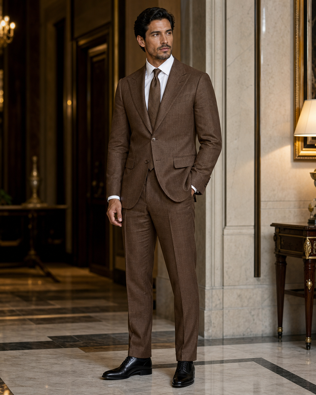 Brown Linen Outdoor Wedding Suit - Custom Made to Measure side back view